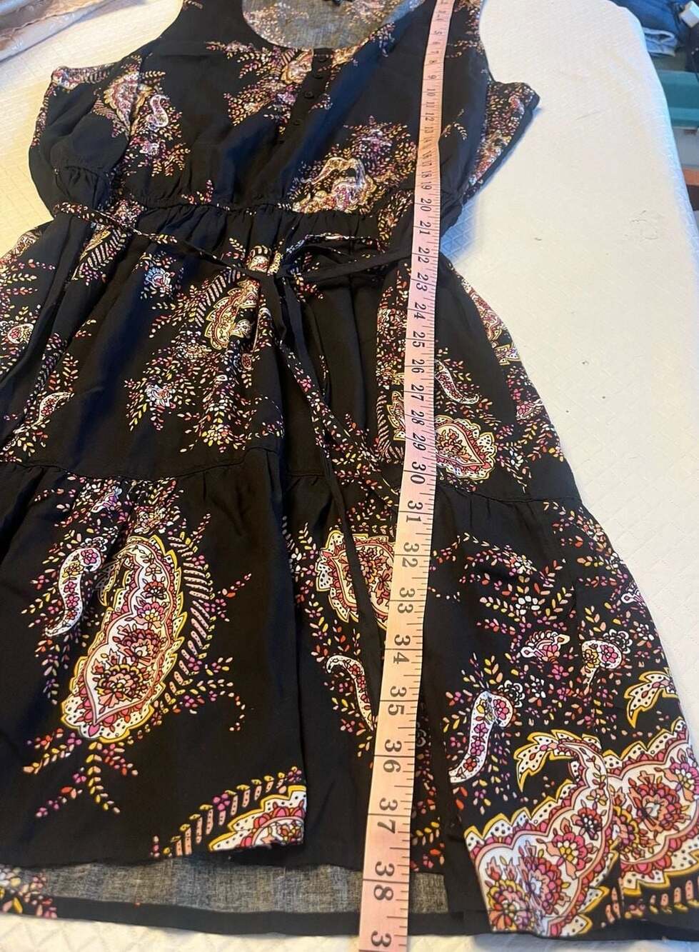 a.n.a Black Paisley Sleeveless floral Rayon Mini Dress Tie Waist XL summer boho